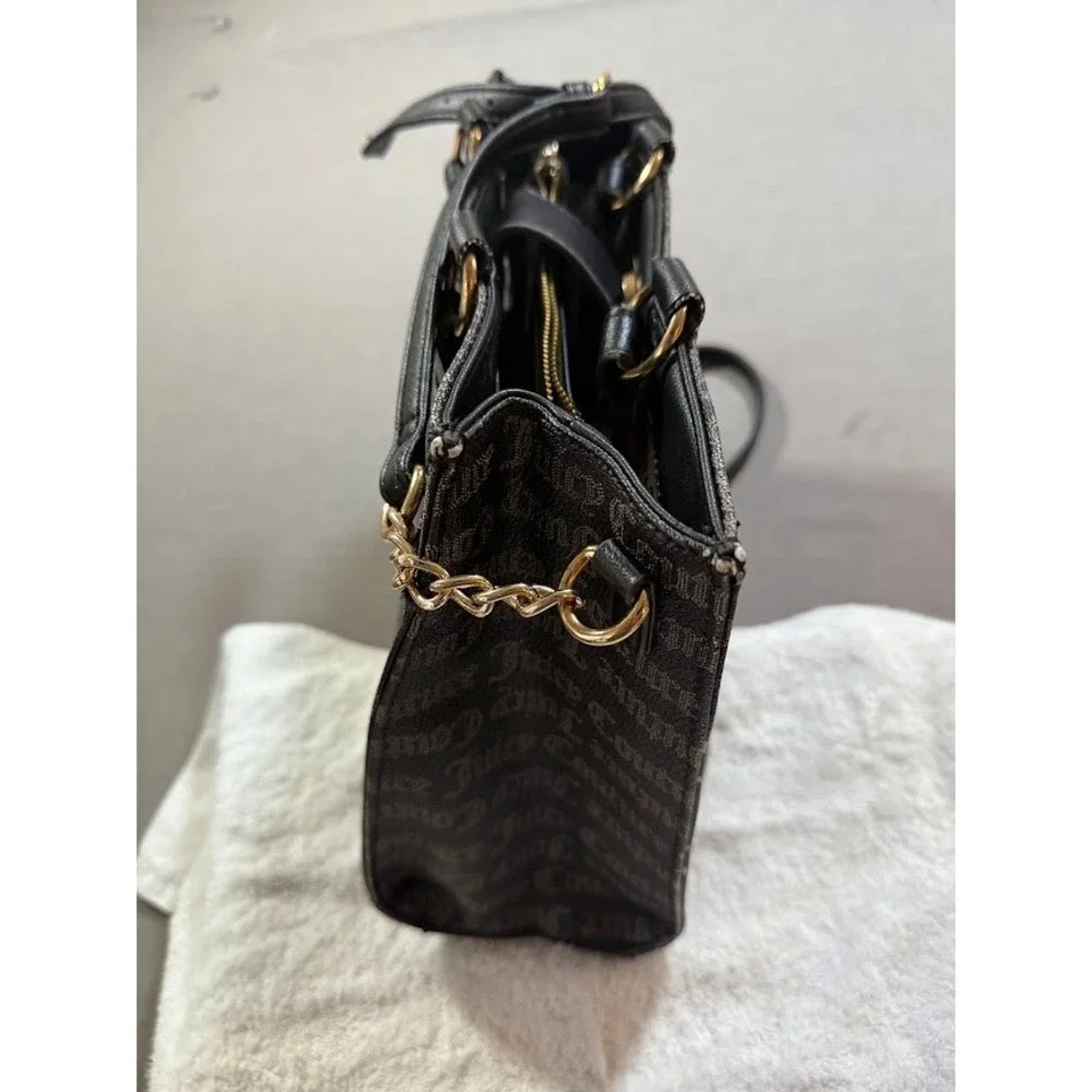 Juicy Couture Black Canvas Tote‎ Bag Rhinestone Logo Double Handle Shoulder Y2K.